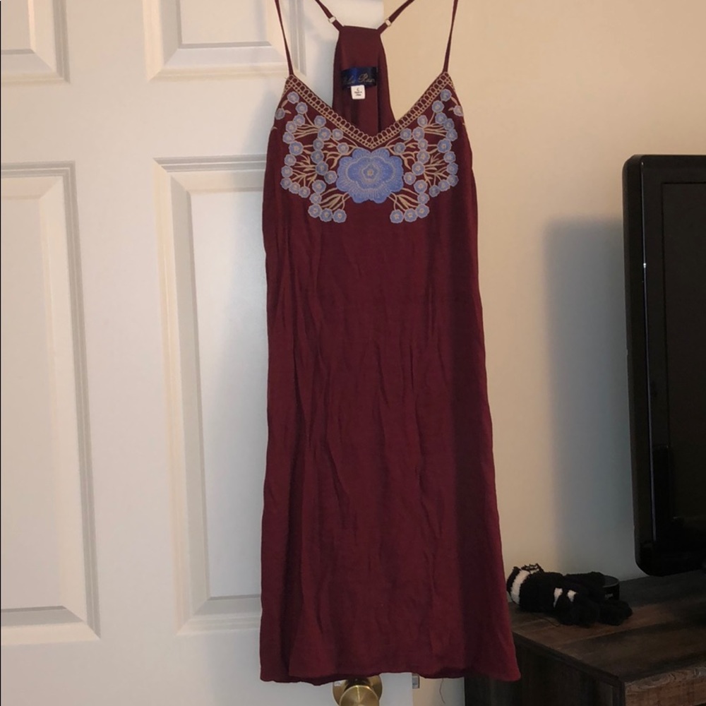 Francescas Maroon Dress with Blue detailing